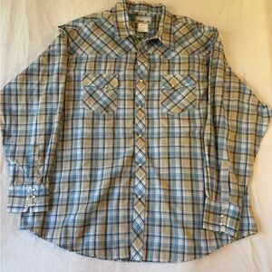 Wrangler‎ Men's Blue and Tan Plaid Shirt